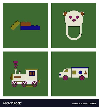 Set of children toys in different sets in flet on vector image
