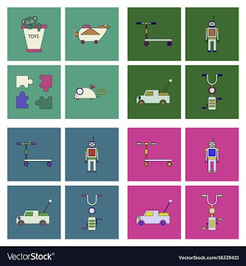 Set of children toys in different sets in flet on vector image
