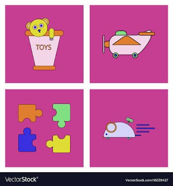 Set of children toys in different sets in flet on vector image