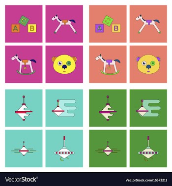 Set of children toys in different sets in flet on vector image