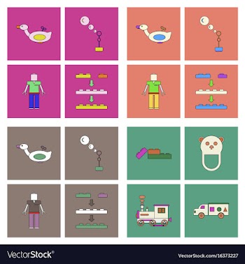 Set of children toys in different sets in flet on vector image