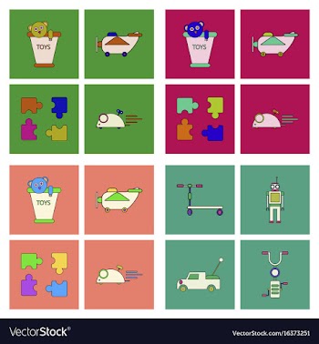 Set of children toys in different sets in flet on vector image