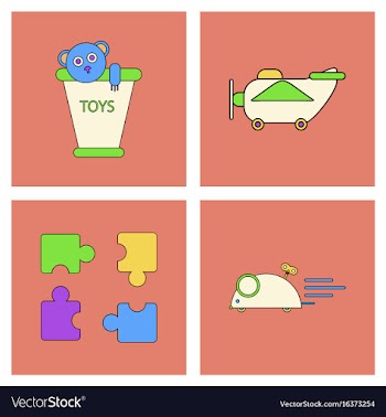 Set of children toys in different sets in flet on vector image