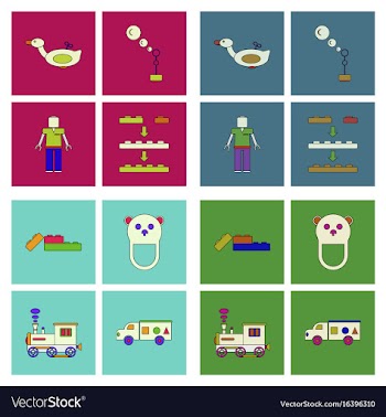 Set of children toys in different sets in flet on vector image