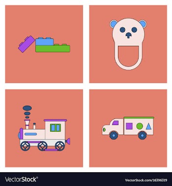 Set of children toys in different sets in flet on vector image