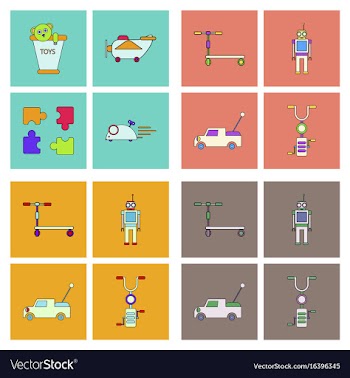 Set of children toys in different sets in flet on vector image