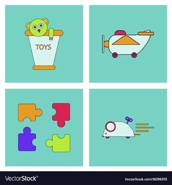 Set of children toys in different sets in flet on vector image