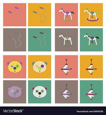 Set of children toys in different sets in flet on vector image