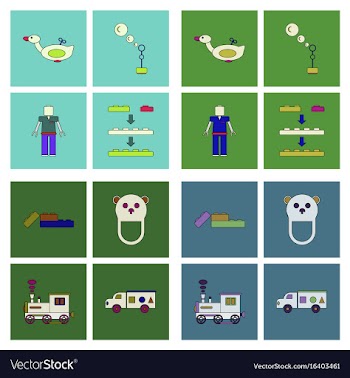 Set of children toys in different sets in flet on vector image