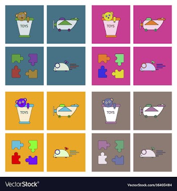 Set of children toys in different sets in flet on vector image