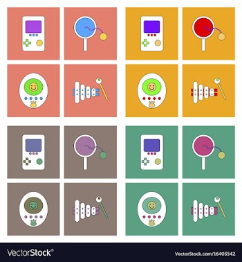 Set of children toys in different sets in flet on vector image