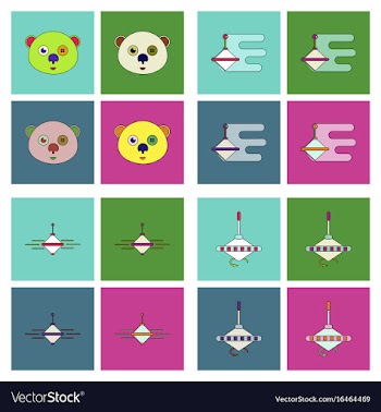 Set of children toys in different sets in flet on vector image