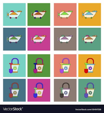 Set of children toys in different sets in flet on vector image