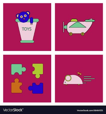 Set of children toys in different sets in flet on vector image