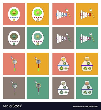 Set of children toys in different sets in flet on vector image
