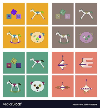 Set of children toys in different sets in flet on vector image