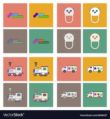 Set of children toys in different sets in flet on vector image