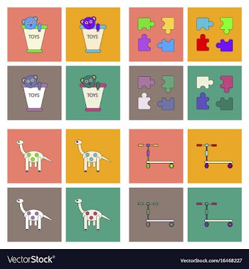 Set of children toys in different sets in flet on vector image