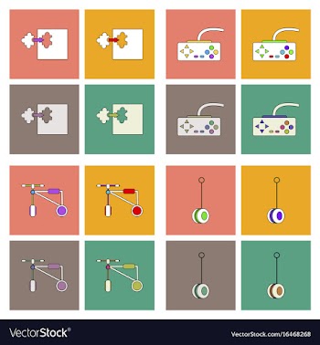 Set of children toys in different sets in flet on vector image