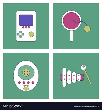 Set of children toys in different sets in flet on vector image