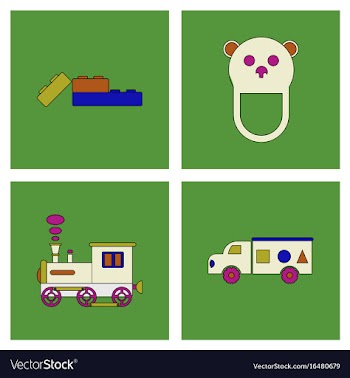 Set of children toys in different sets in flet on vector image