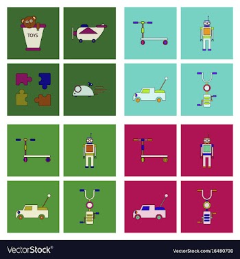 Set of children toys in different sets in flet on vector image