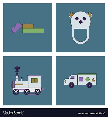 Set of children toys in different sets in flet on vector image