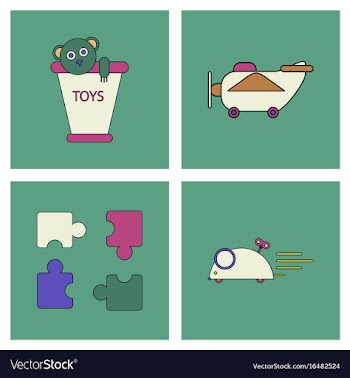 Set of children toys in different sets in flet on vector image