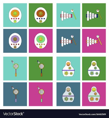 Set of children toys in different sets in flet on vector image