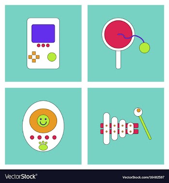 Set of children toys in different sets in flet on vector image