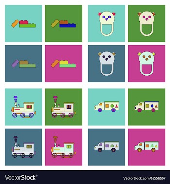 Set of children toys in different sets in flet on vector image