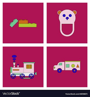 Set of children toys in different sets in flet on vector image