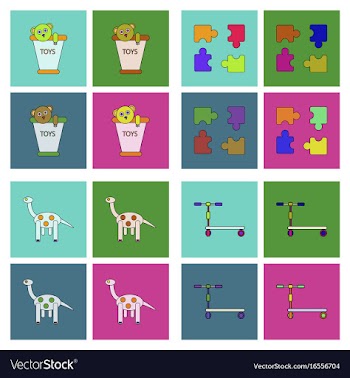 Set of children toys in different sets in flet on vector image