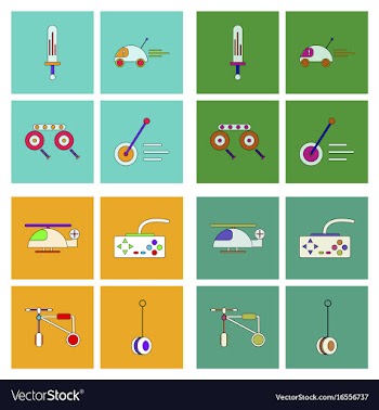 Set of children toys in different sets in flet on vector image