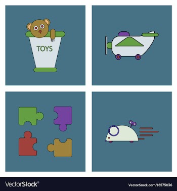 Set of children toys in different sets in flet on vector image