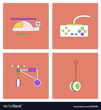 Set of children toys in different sets in flet on vector image
