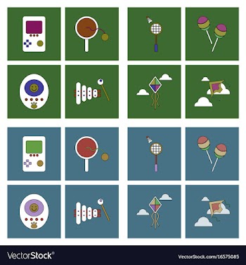 Set of children toys in different sets in flet on vector image