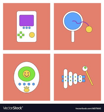 Set of children toys in different sets in flet on vector image