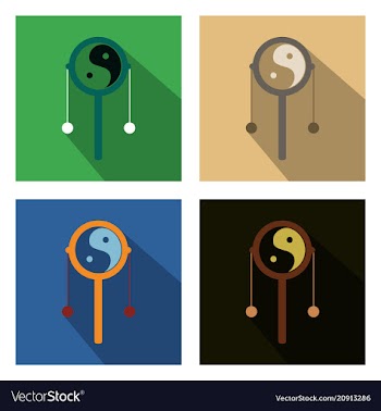 Set of chinese drum doodle with two hanging mugs vector image