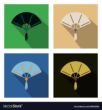 Set of chinese fan color flat icon for web and vector image