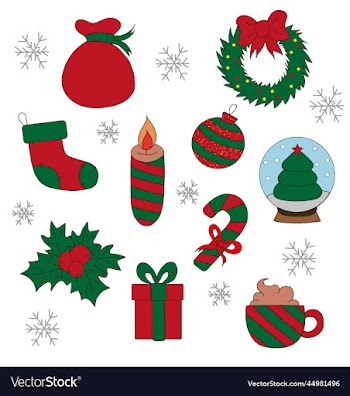 set of christmas attributes icons and stickers