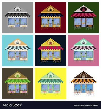 Set of coffee house building facade vector image