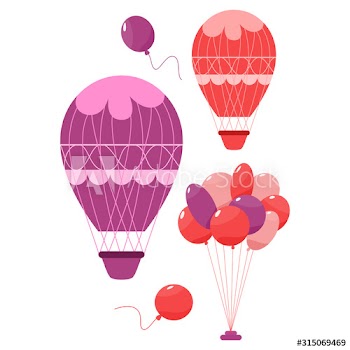 Set of colored hot air balloons and little balloons