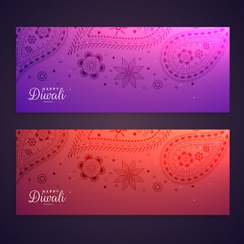 set of colorful happy diwali banners