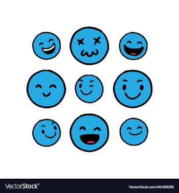 set of cute blue emoticon hand drawn
