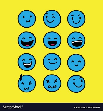 set of cute blue emoticon hand drawn
