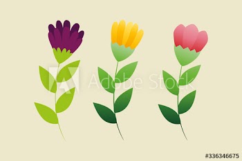 set of cute flowers with branches and leafs design