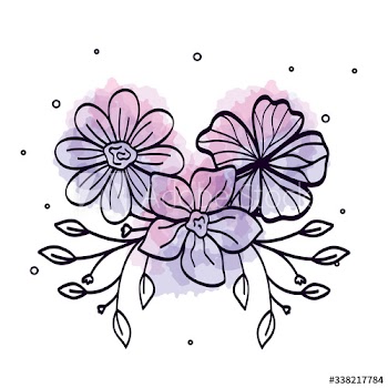set of cute flowers with branches and leafs design
