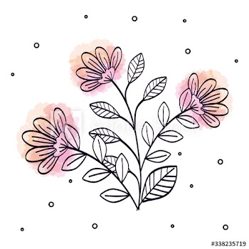 set of cute flowers with branches and leafs design