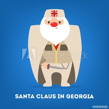 Set of cute funny Santa Claus wearing national costumes